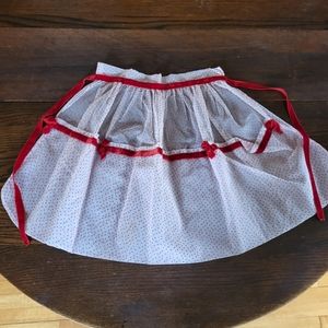 Fancy vintage holiday apron, red velvet trim and dots